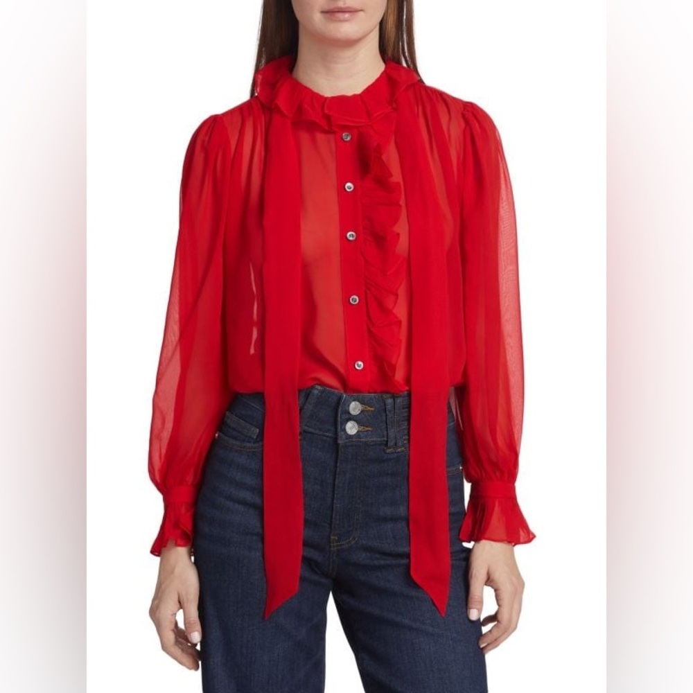 FRAME
Ruffled Silk Button-Front Blouse - Picture 2 of 7
